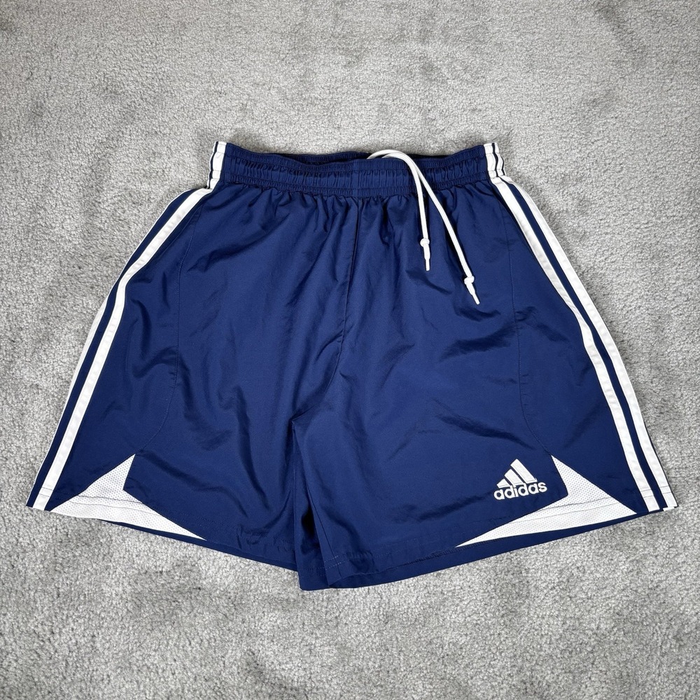 Vintage Adidas Shorts Men L Blue Striped LIghtweight Athletic Soccer Running Y2K